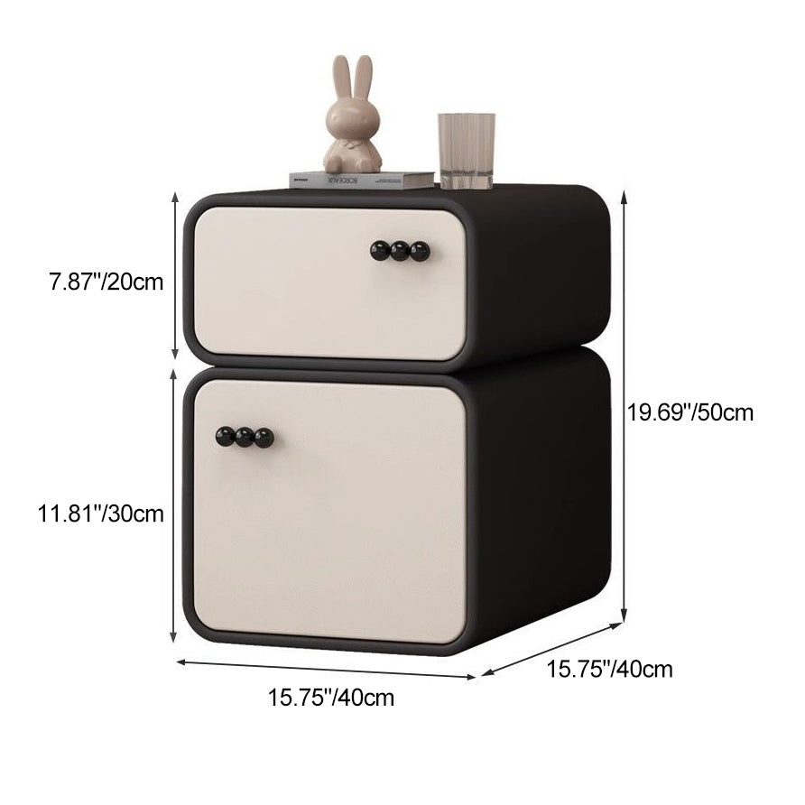 Contemporary Nordic Cream Rectangular Round Corner Microfiber Leather Rock Slab Nightstand 2-Drawer For Bedroom