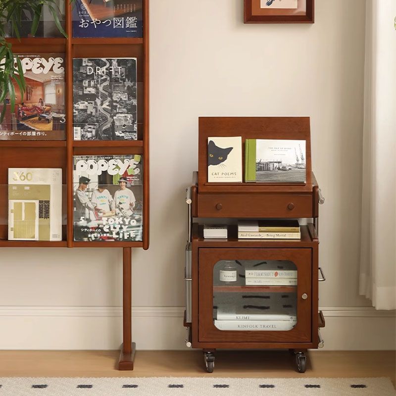 Modern Mid-Century Rectangular Robot Shape Pine Wood Glass Stainless Steel Nightstand 1-Cabinet For Bedroom