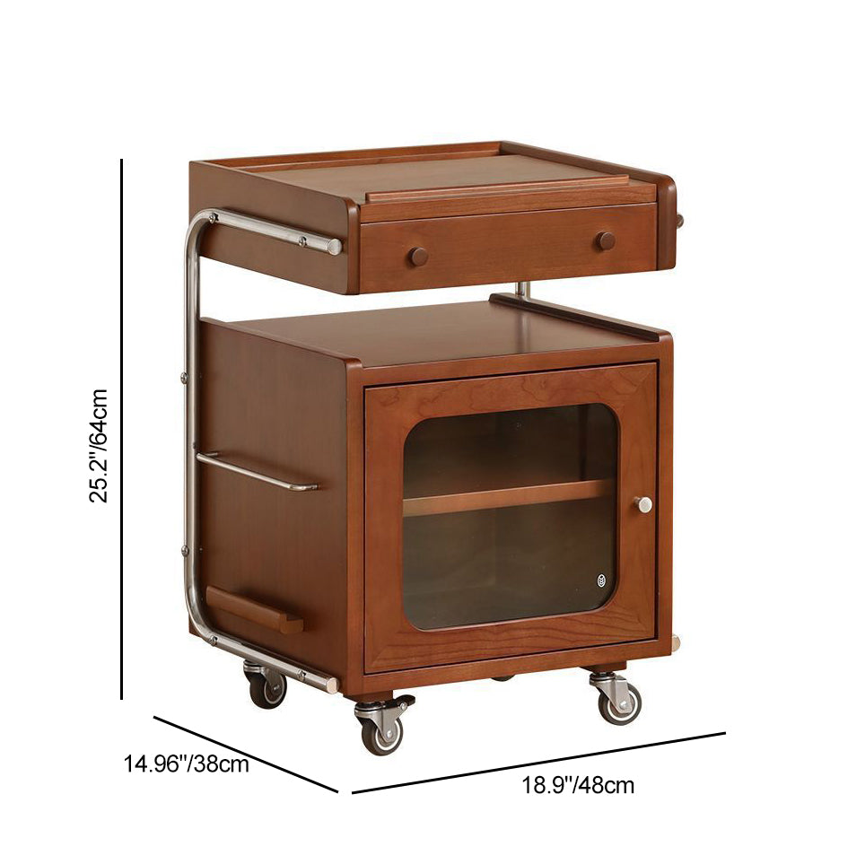 Modern Mid-Century Rectangular Robot Shape Pine Wood Glass Stainless Steel Nightstand 1-Cabinet For Bedroom