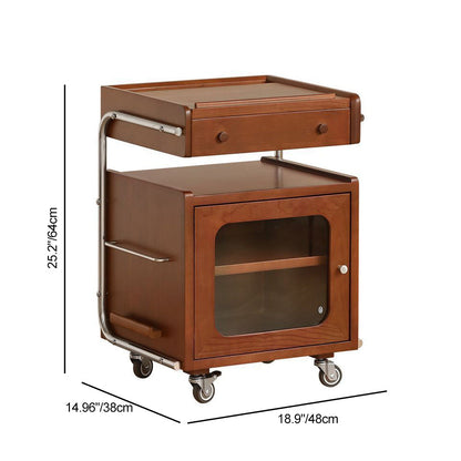 Modern Mid-Century Rectangular Robot Shape Pine Wood Glass Stainless Steel Nightstand 1-Cabinet For Bedroom