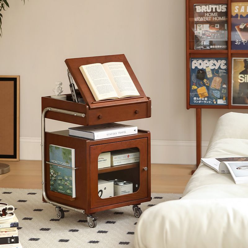 Modern Mid-Century Rectangular Robot Shape Pine Wood Glass Stainless Steel Nightstand 1-Cabinet For Bedroom