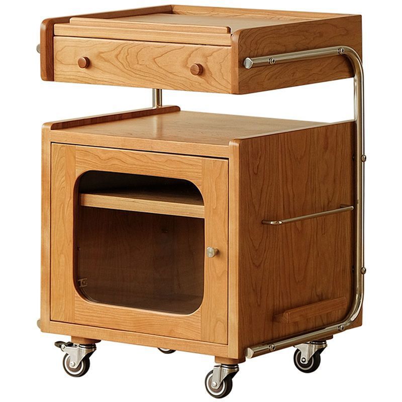 Modern Mid-Century Rectangular Robot Shape Pine Wood Glass Stainless Steel Nightstand 1-Cabinet For Bedroom