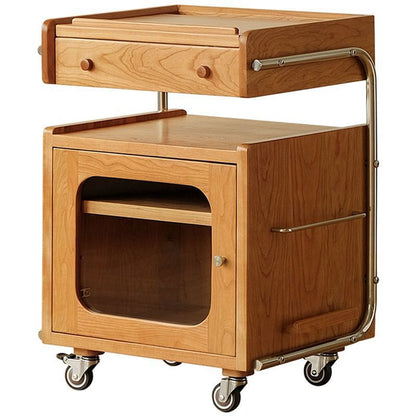 Modern Mid-Century Rectangular Robot Shape Pine Wood Glass Stainless Steel Nightstand 1-Cabinet For Bedroom