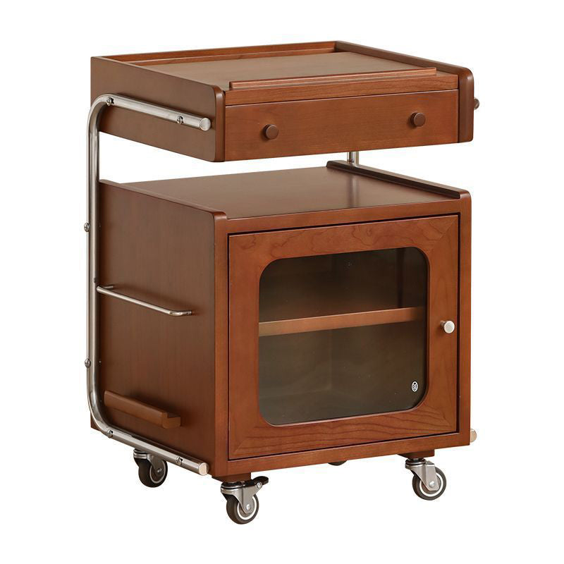 Modern Mid-Century Rectangular Robot Shape Pine Wood Glass Stainless Steel Nightstand 1-Cabinet For Bedroom