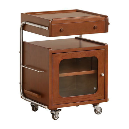 Modern Mid-Century Rectangular Robot Shape Pine Wood Glass Stainless Steel Nightstand 1-Cabinet For Bedroom