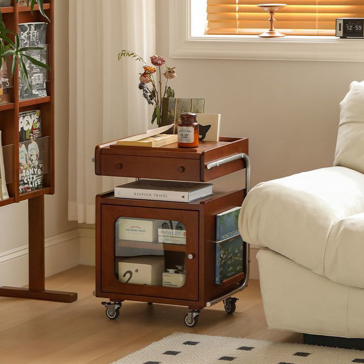 Modern Mid-Century Rectangular Robot Shape Pine Wood Glass Stainless Steel Nightstand 1-Cabinet For Bedroom