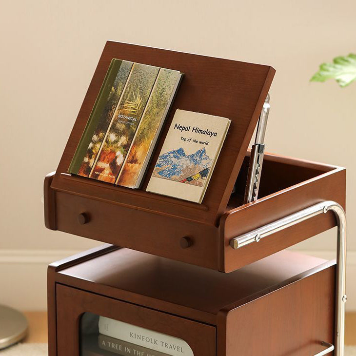 Modern Mid-Century Rectangular Robot Shape Pine Wood Glass Stainless Steel Nightstand 1-Cabinet For Bedroom