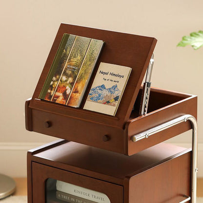 Modern Mid-Century Rectangular Robot Shape Pine Wood Glass Stainless Steel Nightstand 1-Cabinet For Bedroom