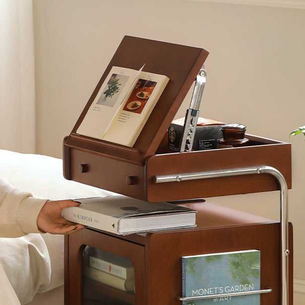 Modern Mid-Century Rectangular Robot Shape Pine Wood Glass Stainless Steel Nightstand 1-Cabinet For Bedroom