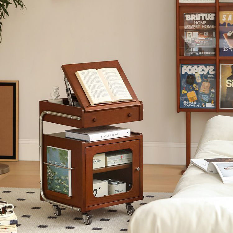 Modern Mid-Century Rectangular Robot Shape Pine Wood Glass Stainless Steel Nightstand 1-Cabinet For Bedroom