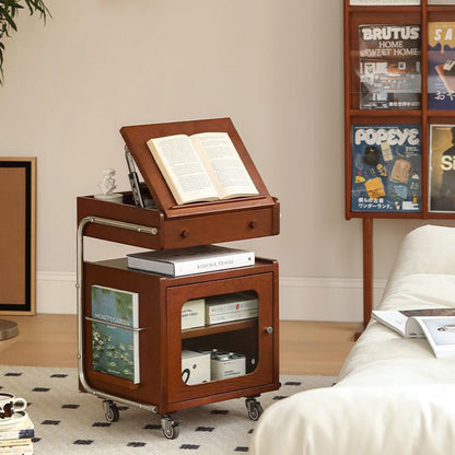 Modern Mid-Century Rectangular Robot Shape Pine Wood Glass Stainless Steel Nightstand 1-Cabinet For Bedroom