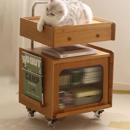 Modern Mid-Century Rectangular Robot Shape Pine Wood Glass Stainless Steel Nightstand 1-Cabinet For Bedroom