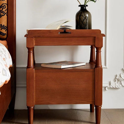 Traditional French Rectangular Ash Wood Nightstand 2-Drawer 2-Tier For Bedroom