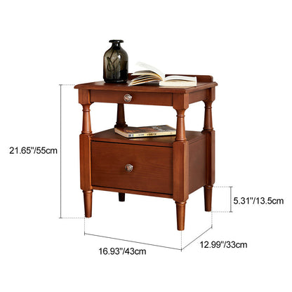 Traditional French Rectangular Ash Wood Nightstand 2-Drawer 2-Tier For Bedroom