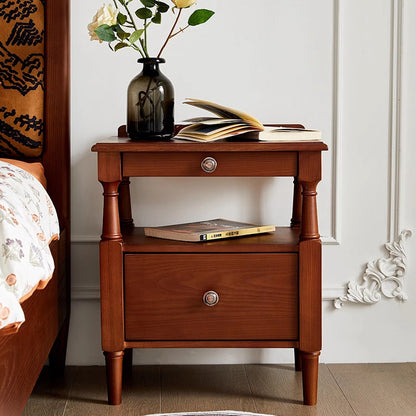 Traditional French Rectangular Ash Wood Nightstand 2-Drawer 2-Tier For Bedroom