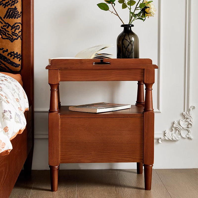 Traditional French Rectangular Ash Wood Nightstand 2-Drawer 2-Tier For Bedroom