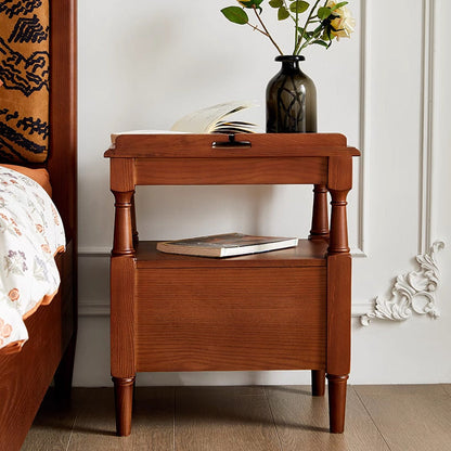 Traditional French Rectangular Ash Wood Nightstand 2-Drawer 2-Tier For Bedroom