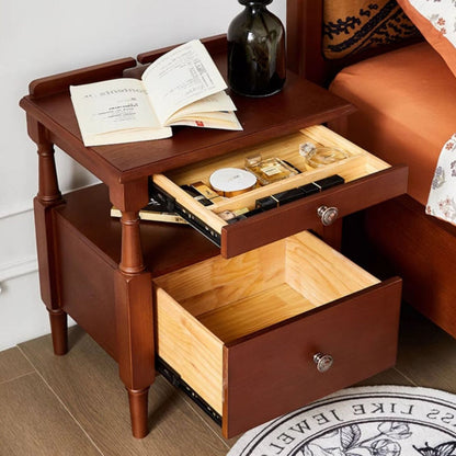 Traditional French Rectangular Ash Wood Nightstand 2-Drawer 2-Tier For Bedroom