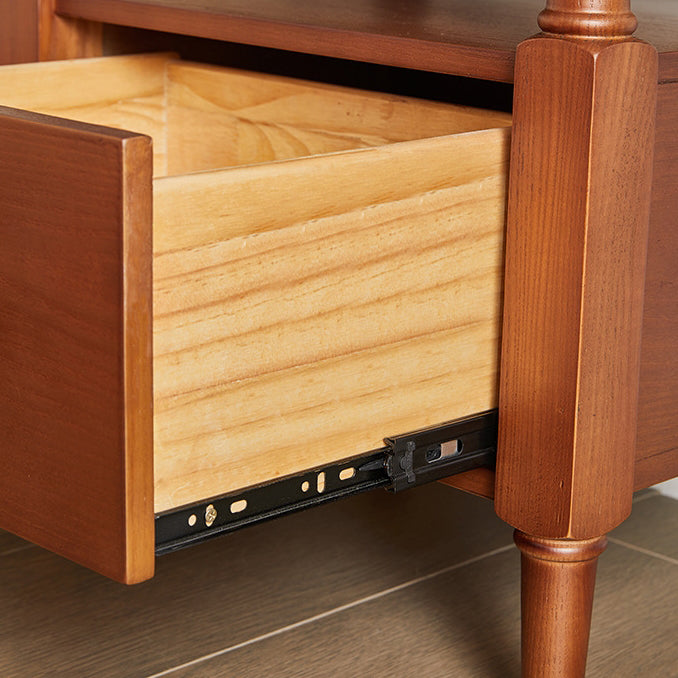 Traditional French Rectangular Ash Wood Nightstand 2-Drawer 2-Tier For Bedroom