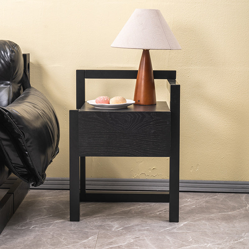 Modern Minimalist Rectangular Solid Wood Nightstand 3-Leg 1-Drawer For Bedroom