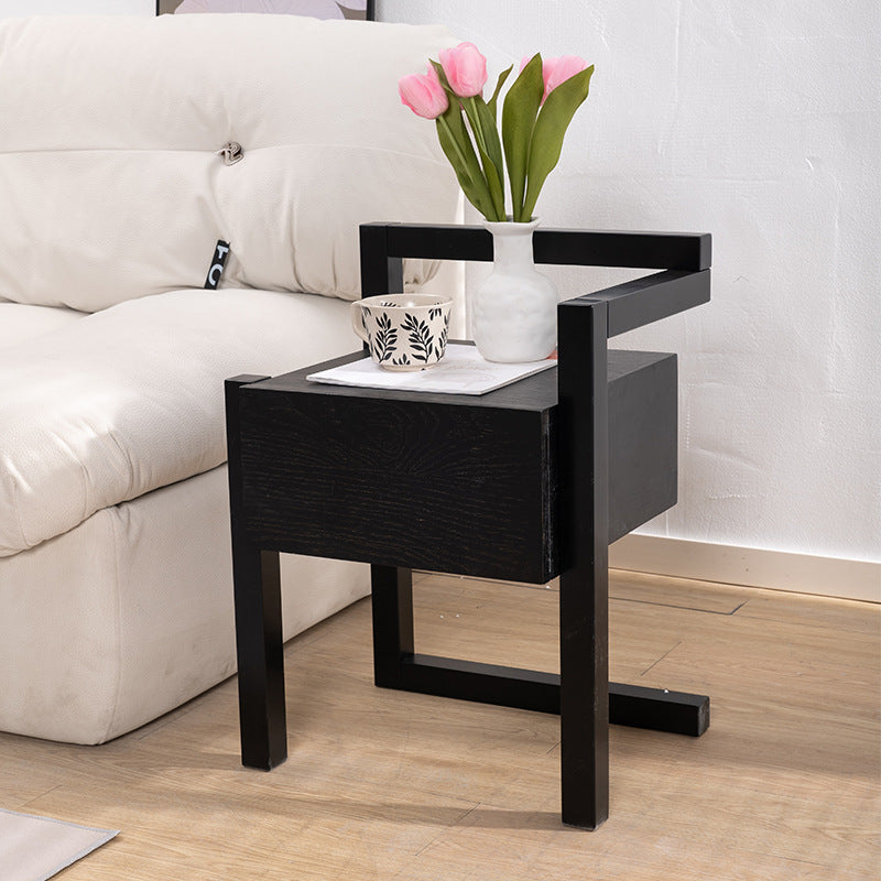 Modern Minimalist Rectangular Solid Wood Nightstand 3-Leg 1-Drawer For Bedroom