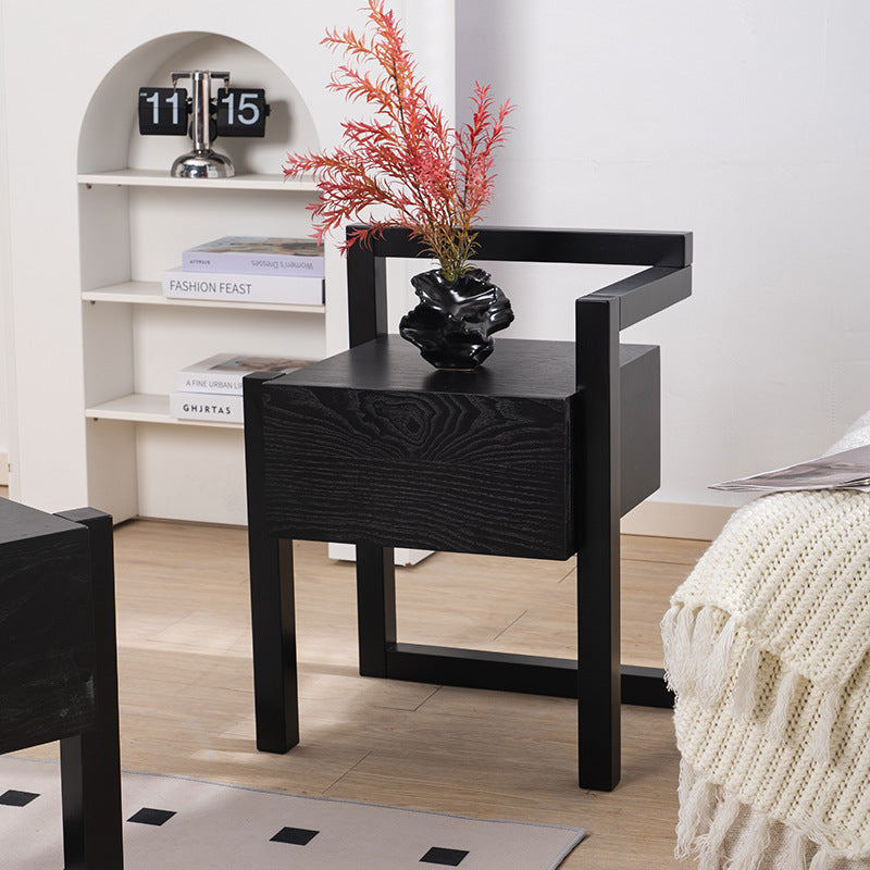 Modern Minimalist Rectangular Solid Wood Nightstand 3-Leg 1-Drawer For Bedroom