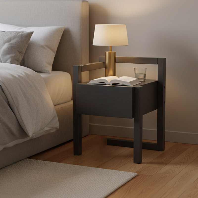 Modern Minimalist Rectangular Solid Wood Nightstand 3-Leg 1-Drawer For Bedroom