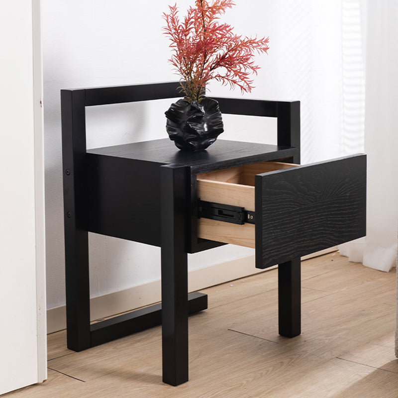 Modern Minimalist Rectangular Solid Wood Nightstand 3-Leg 1-Drawer For Bedroom