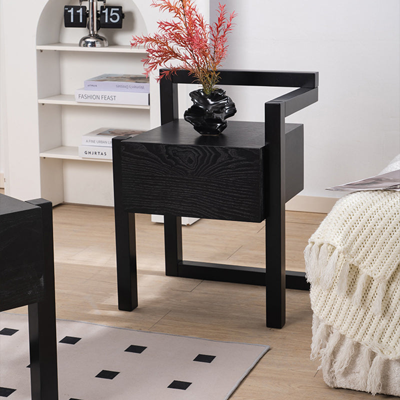 Modern Minimalist Rectangular Solid Wood Nightstand 3-Leg 1-Drawer For Bedroom