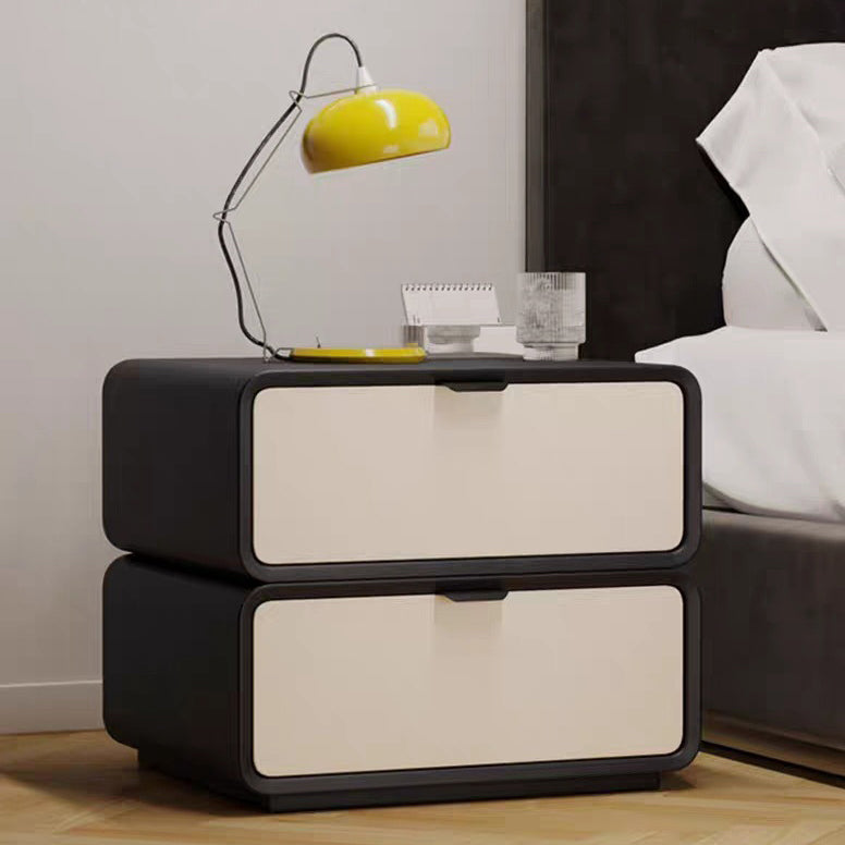 Modern Luxury Rectangle Faux Leather Pine Wood Fiberboard Nightstand 2-Drawer For Bedroom