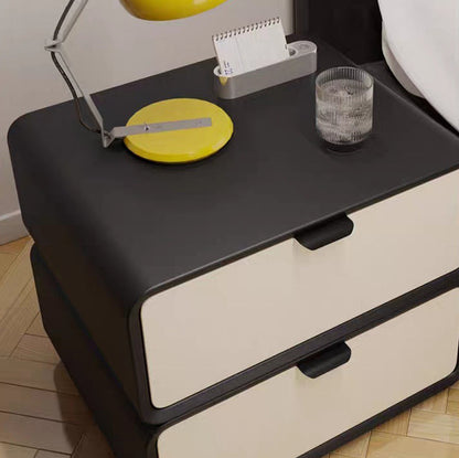 Modern Luxury Rectangle Faux Leather Pine Wood Fiberboard Nightstand 2-Drawer For Bedroom