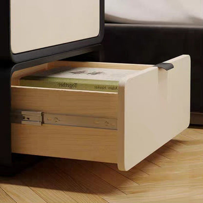 Modern Luxury Rectangle Faux Leather Pine Wood Fiberboard Nightstand 2-Drawer For Bedroom