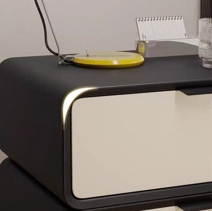 Modern Luxury Rectangle Faux Leather Pine Wood Fiberboard Nightstand 2-Drawer For Bedroom