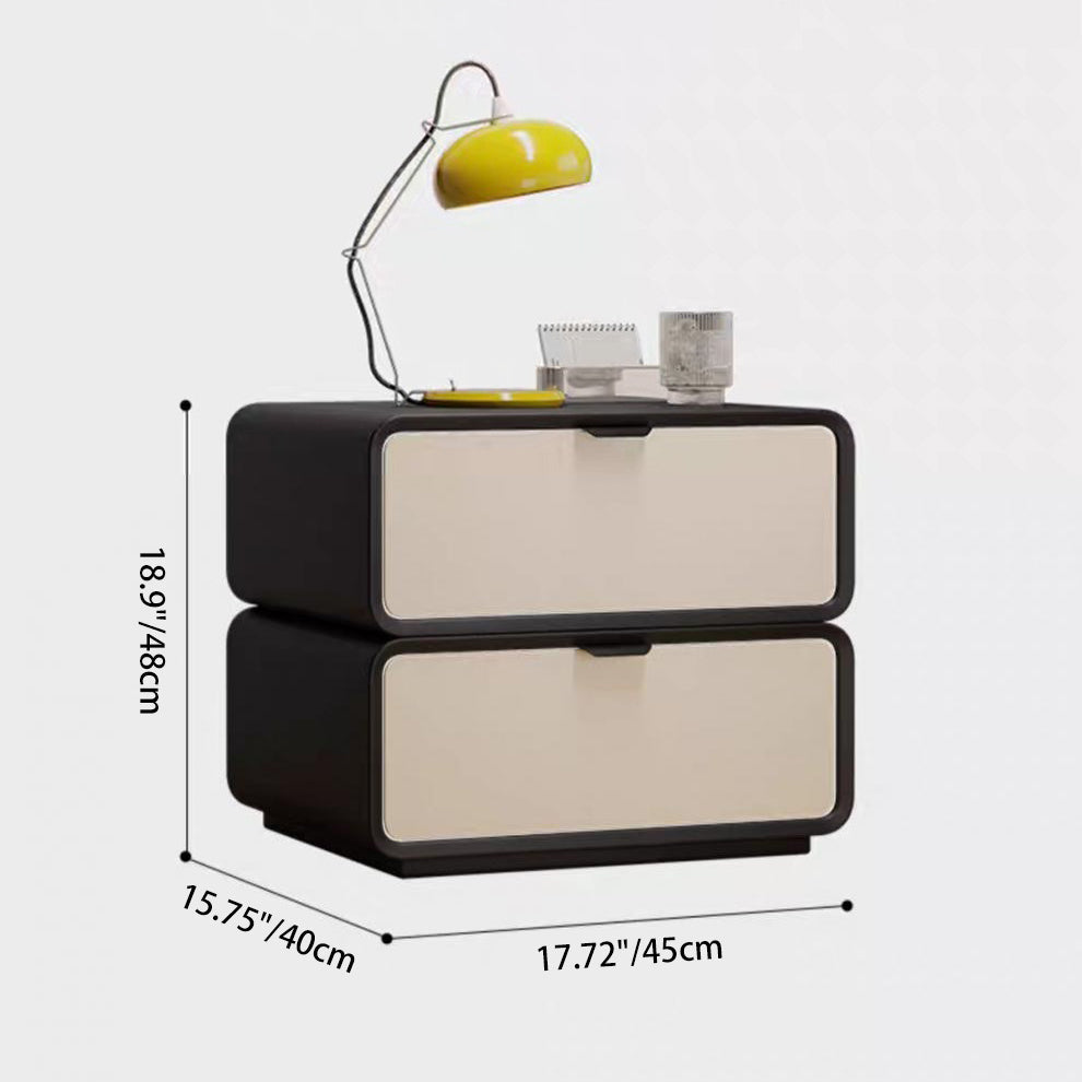 Modern Luxury Rectangle Faux Leather Pine Wood Fiberboard Nightstand 2-Drawer For Bedroom