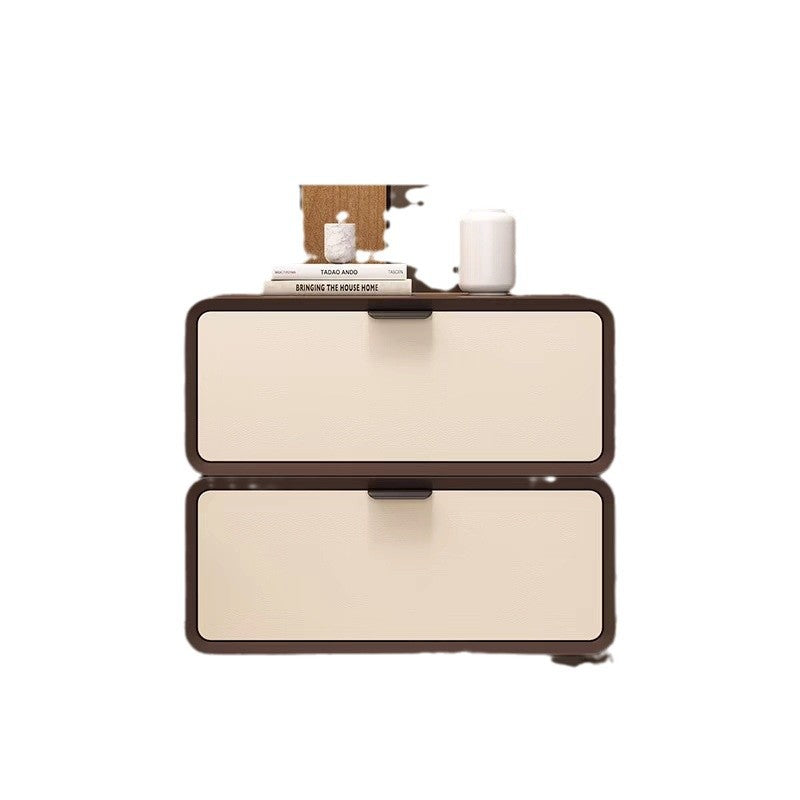 Modern Luxury Rectangle Faux Leather Pine Wood Fiberboard Nightstand 2-Drawer For Bedroom