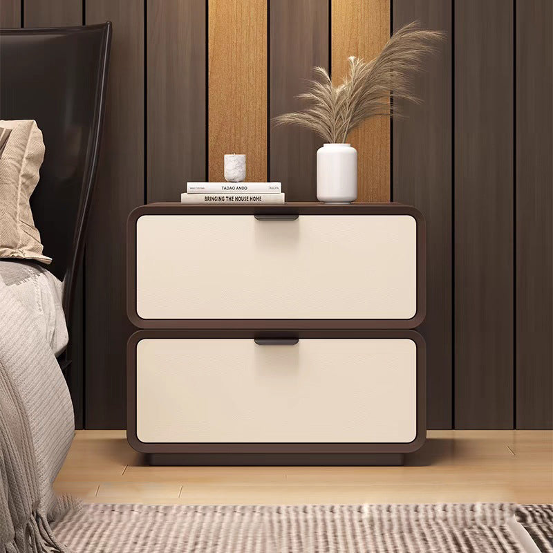 Modern Luxury Rectangle Faux Leather Pine Wood Fiberboard Nightstand 2-Drawer For Bedroom