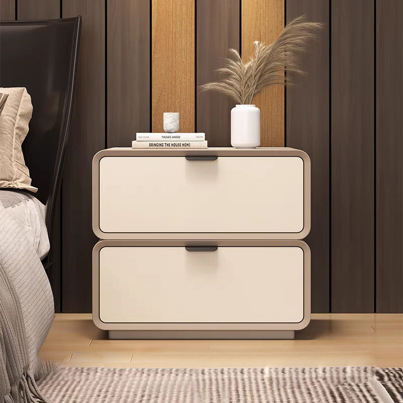 Modern Luxury Rectangle Faux Leather Pine Wood Fiberboard Nightstand 2-Drawer For Bedroom