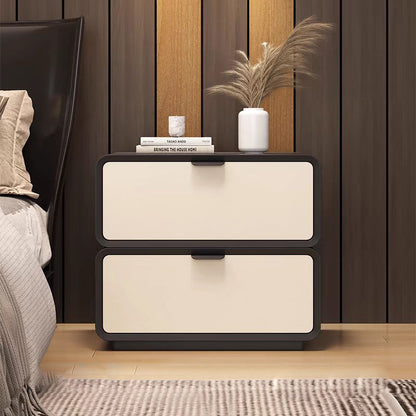 Modern Luxury Rectangle Faux Leather Pine Wood Fiberboard Nightstand 2-Drawer For Bedroom