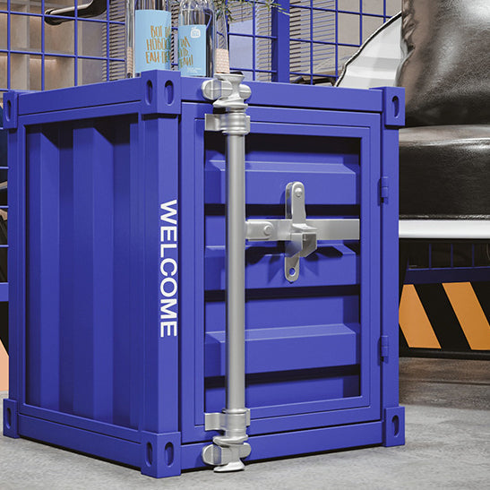 Contemporary Industrial Iron Cuboid Container End Table 2-Tier Storage For Bedroom