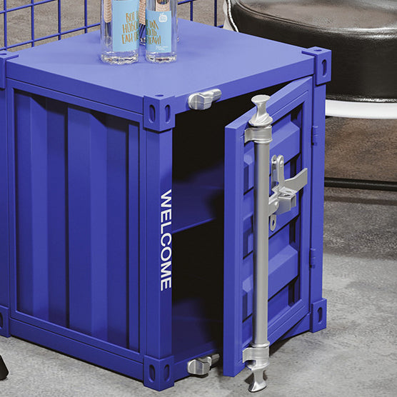 Contemporary Industrial Iron Cuboid Container End Table 2-Tier Storage For Bedroom