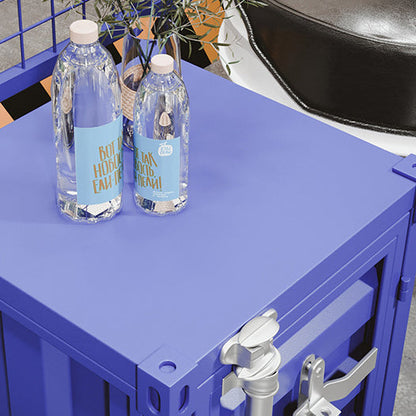 Contemporary Industrial Iron Cuboid Container End Table 2-Tier Storage For Bedroom