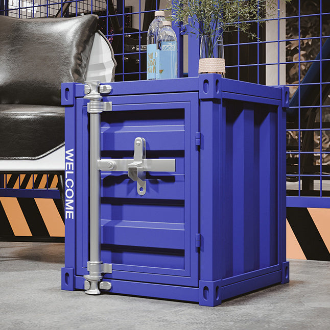 Contemporary Industrial Iron Cuboid Container End Table 2-Tier Storage For Bedroom