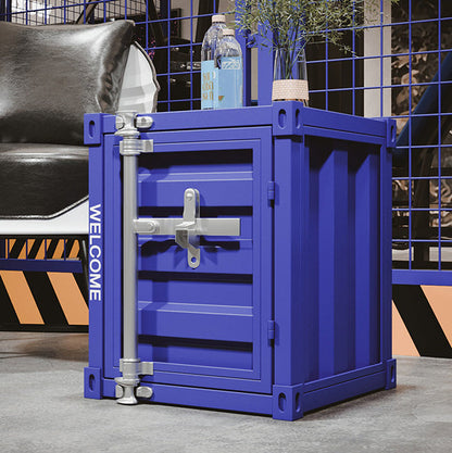 Contemporary Industrial Iron Cuboid Container End Table 2-Tier Storage For Bedroom