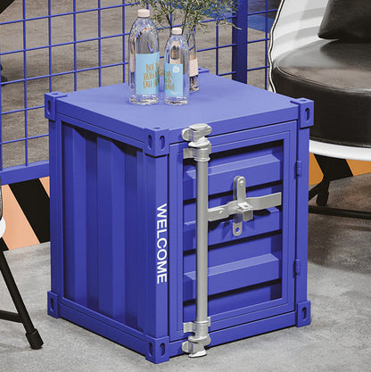 Contemporary Industrial Iron Cuboid Container End Table 2-Tier Storage For Bedroom
