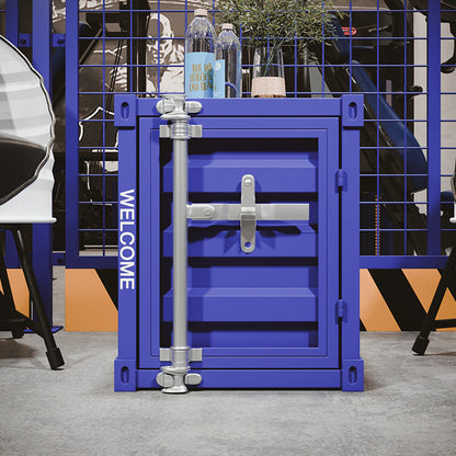 Contemporary Industrial Iron Cuboid Container End Table 2-Tier Storage For Bedroom