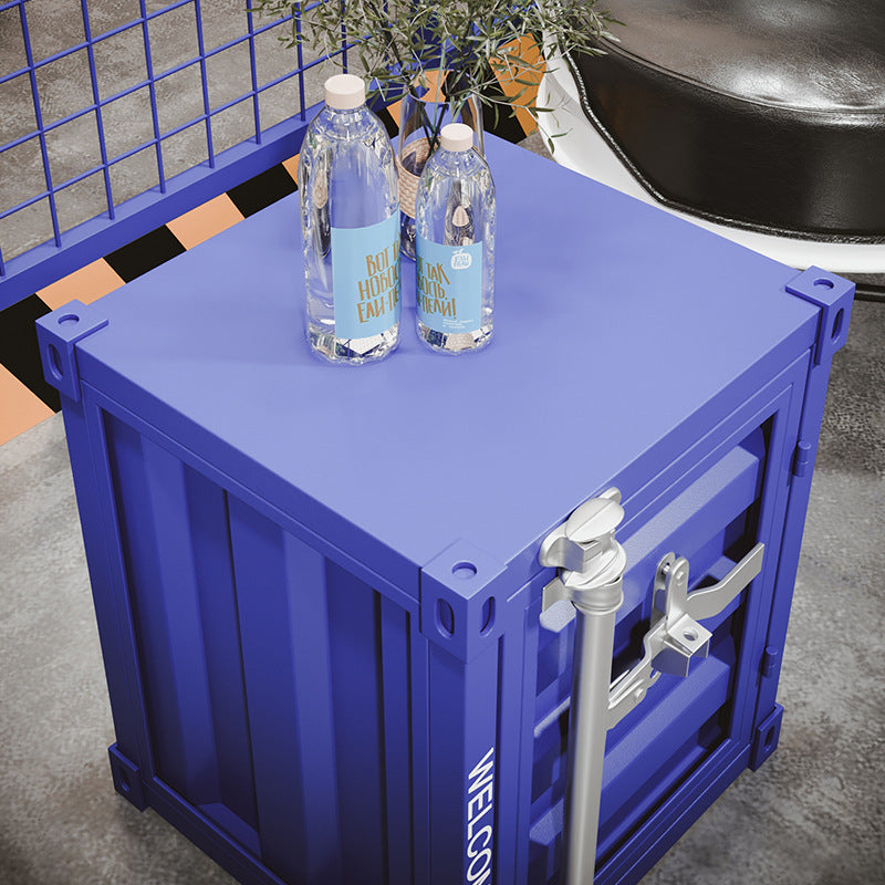 Contemporary Industrial Iron Cuboid Container End Table 2-Tier Storage For Bedroom