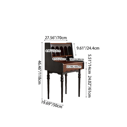 Contemporary Retro Solid Wood Rectangular Roman Column Arched Makeup Vanity & Stool Set For Bedroom