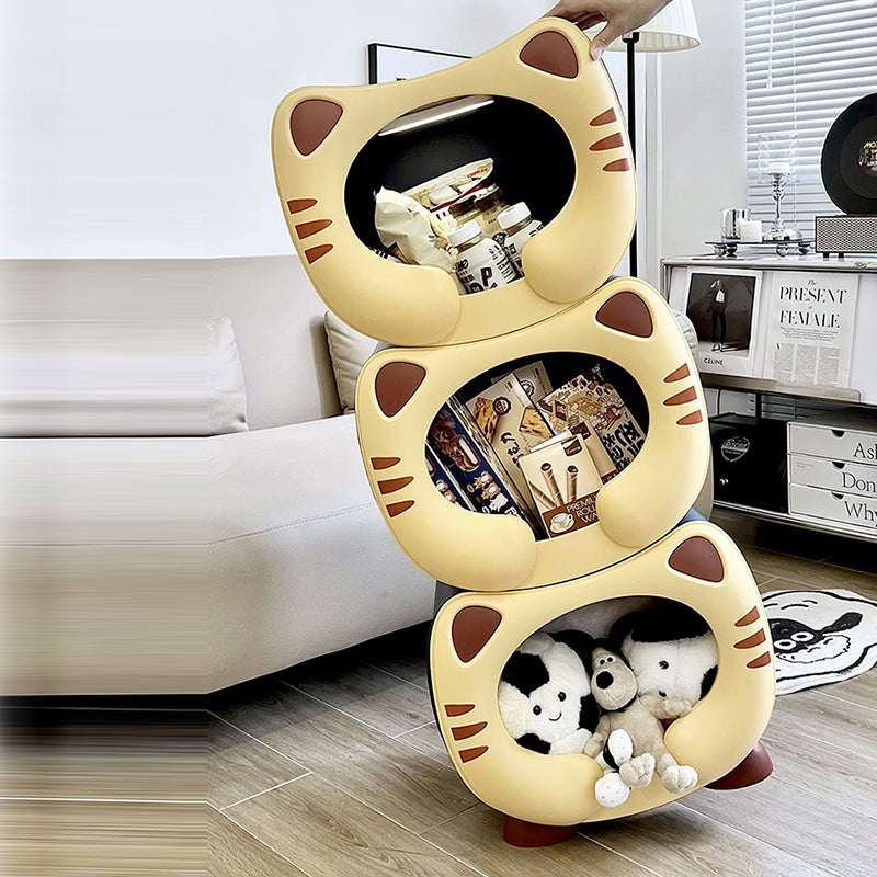 Contemporary Creative PP Kids Cartoon Cat Nightstand 1-Storage Stackable For Bedside