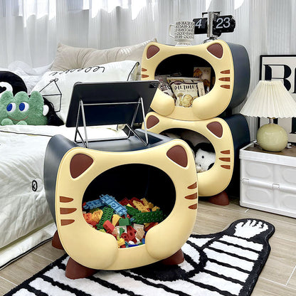 Contemporary Creative PP Kids Cartoon Cat Nightstand 1-Storage Stackable For Bedside