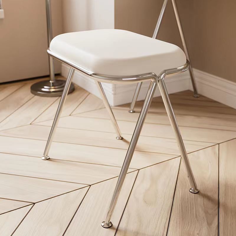 Modern Minimalist MDF Stainless Steel Rectangular Makeup Vanity & Stool Set 1-Drawer For Bedroom